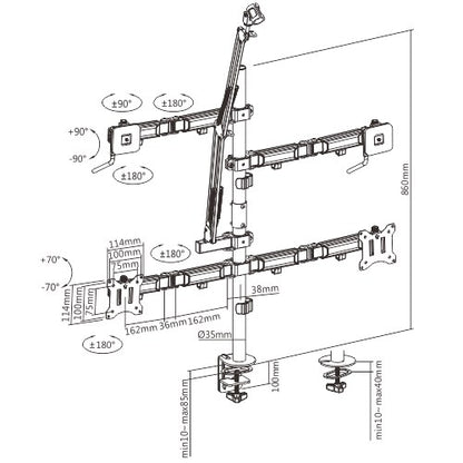 Brateck Dual-Monitor All-in-One Studio Setup Desktop Mount Fit17'-32' Weight Capacity Up to 9kg, Fit Curved Monitor (LS)