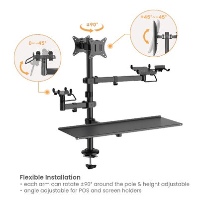 Brateck POS Mounting Solution For Dual Screens (with keyboard tray), Fit Screen Size:17'-32'm, Weight Capacity (per screen): 9kg  (LS)