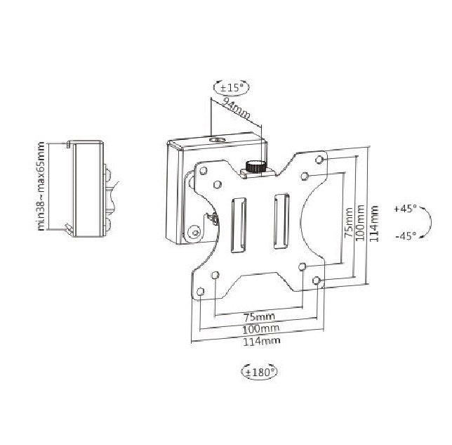 Brateck Slatwall Pivot Monitor Mount, for 13'-27' Up to 6.5kg/Screen, must be installed with MABT-SW01-3+MABT-SW02-3  or MABT-SW01-3+MABT-SW02-4(LS)