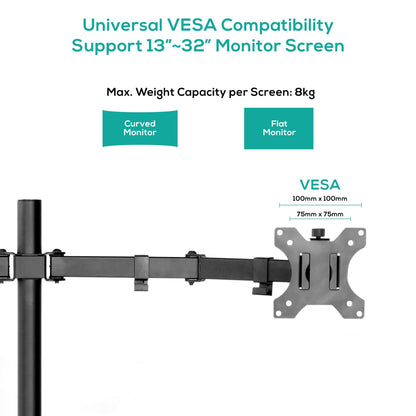 mbeat® activiva ErgoLife Dual Monitor Screen Double Joint Monitor Arm Detachable VESA 360° Rotary Two Mounting Options Net Weight: 4.3kg