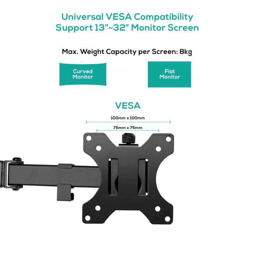 mbeatÂ® activiva Dual-Screen Articulating Monitor Arm with Free-Standing Desktop Base provides the perfect solution for ergonomic comfort and workspace