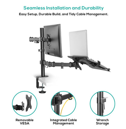 mbeatÂ® Dual-Screen Articulating Monitor Arm with Interchangeable Laptop Holder