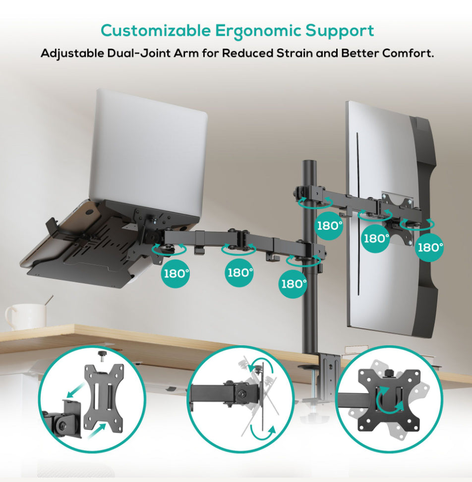 mbeatÂ® Dual-Screen Articulating Monitor Arm with Interchangeable Laptop Holder