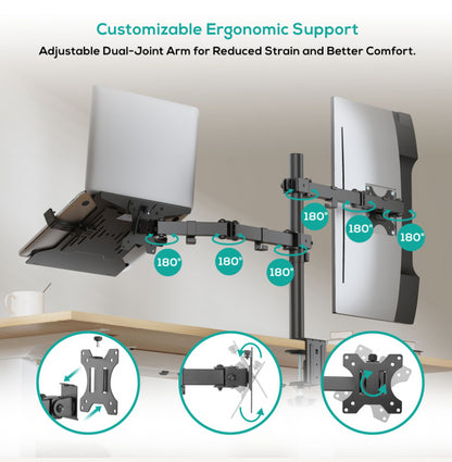 mbeatÂ® Dual-Screen Articulating Monitor Arm with Interchangeable Laptop Holder