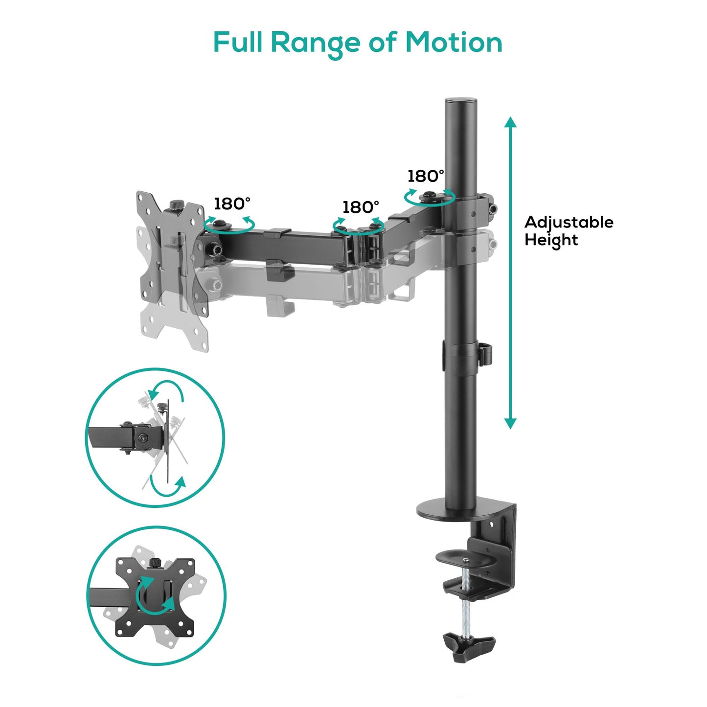 mbeat® activiva ErgoLife Single Monitor Screen Double Joint Monitor Arm Fit Screen Screen:13''- 32'' Detachable VESA Net Weight3kg