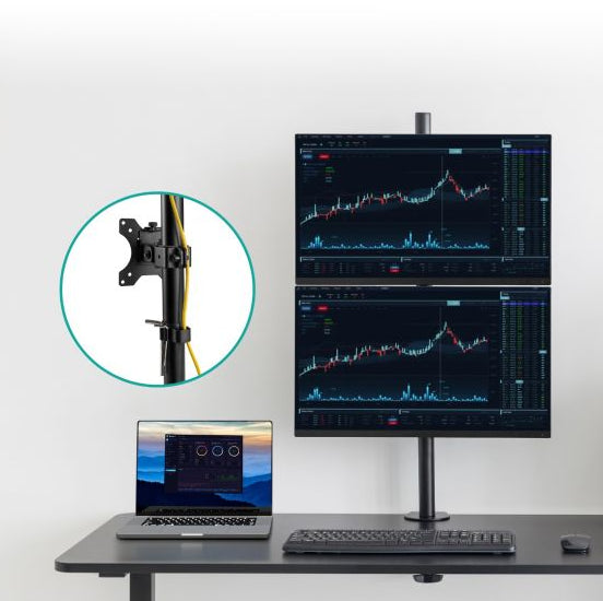 mbeatÂ® activiva Dual-Screen Articulating Vertical Monitor Arm  is designed for ultimate workspace efficiency and ergonomic comfort