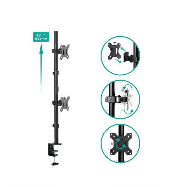 mbeatÂ® activiva Dual-Screen Articulating Vertical Monitor Arm  is designed for ultimate workspace efficiency and ergonomic comfort
