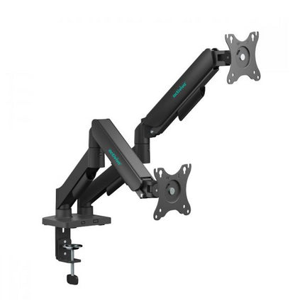 mbeatÂ® activiva Ergolife Dual-Screen Gas Spring Monitor Arm allows you to smoothly adjust the height, angle, and tilt of both screens with minimal