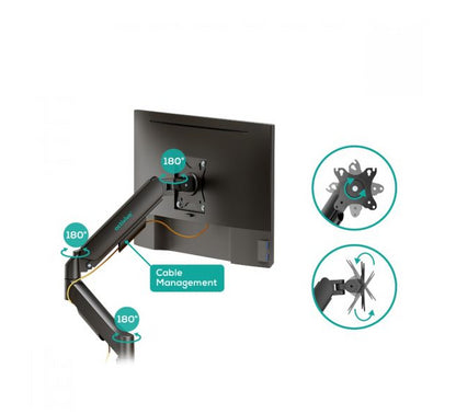 mbeatÂ® activiva Ergolife Dual-Screen Gas Spring Monitor Arm allows you to smoothly adjust the height, angle, and tilt of both screens with minimal