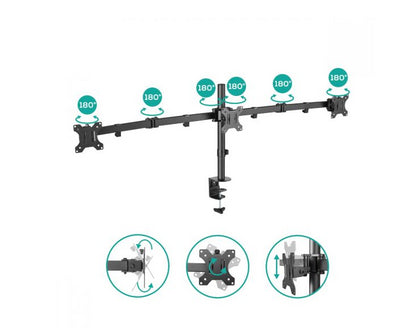 mbeatÂ® activiva Triple-Screen Articulating Monitor Arm Ideal for a seamless triple monitor setup (13'-27'), it offers flexible positioning
