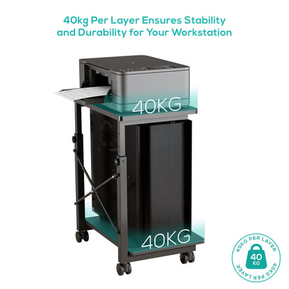 mbeatÂ® activiva Height Adjustable PC & Printer Storage Stand Black Adjustable Shelf Height: 55/60/65/70/75/80/85cm Package Weight: 8.10kg