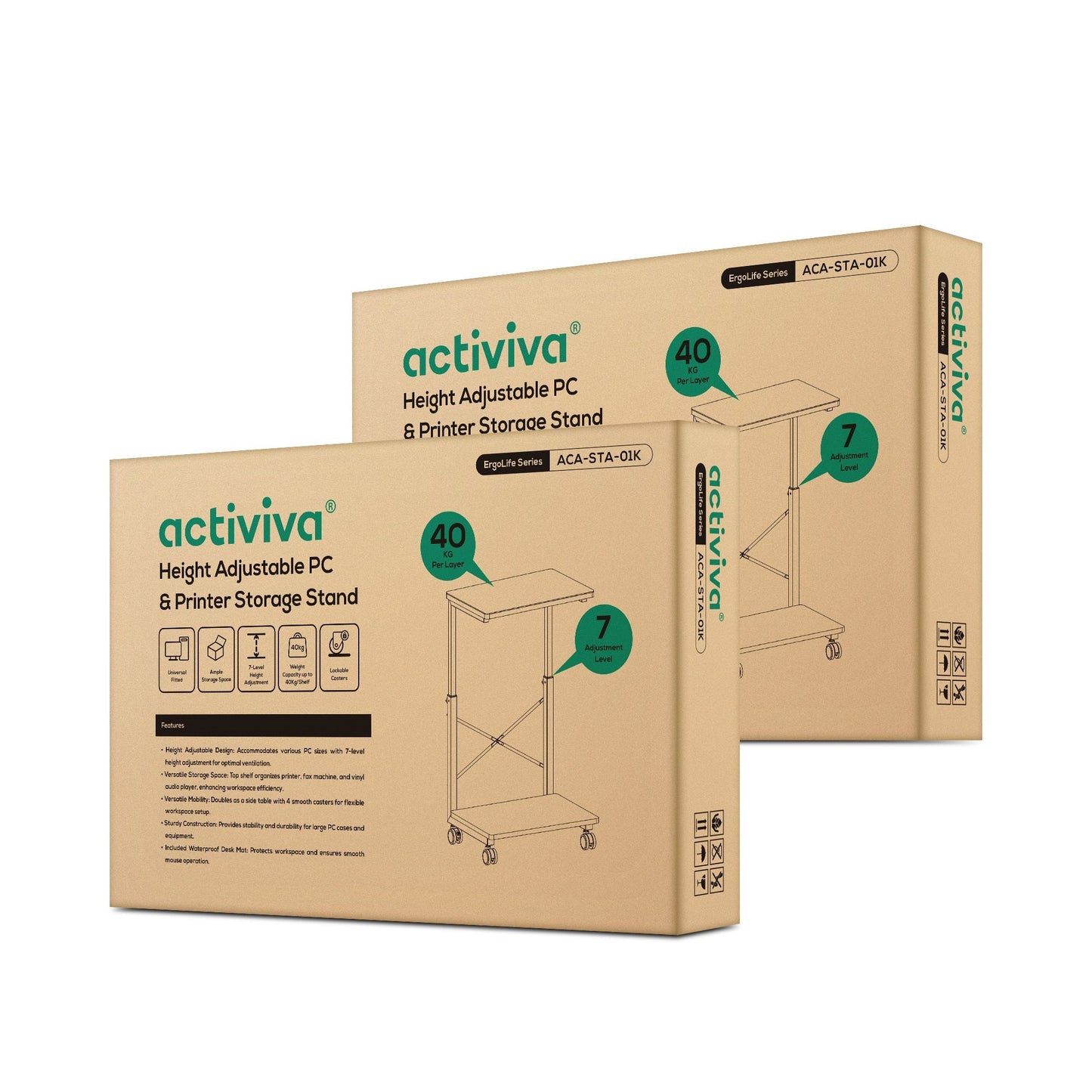 mbeatÂ® activiva Height Adjustable PC & Printer Storage Stand Black Adjustable Shelf Height: 55/60/65/70/75/80/85cm Package Weight: 8.10kg