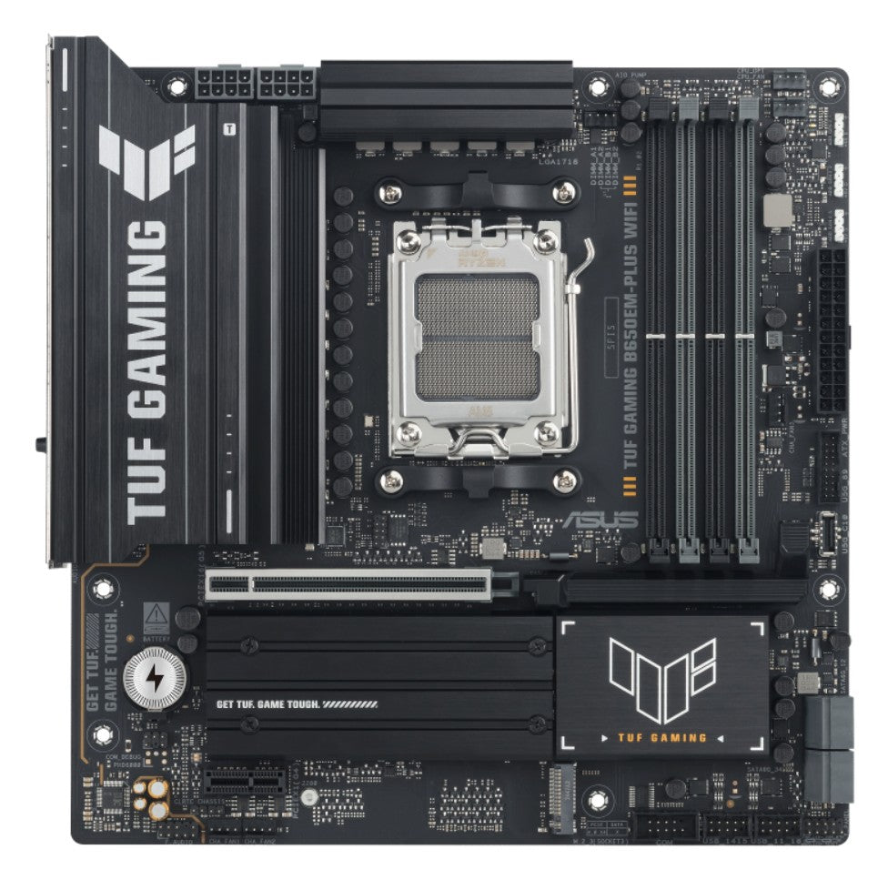 ASUS AMD TUF GAMING B650EM-PLUS WIFI (AM5) Micro-ATX Motherboard, DDR5(4x), 12+2+1 Power Stages, PCIe 5.0, 3x M.2, Front USB-C, 2.5Gb LAN, Wi-Fi 6E