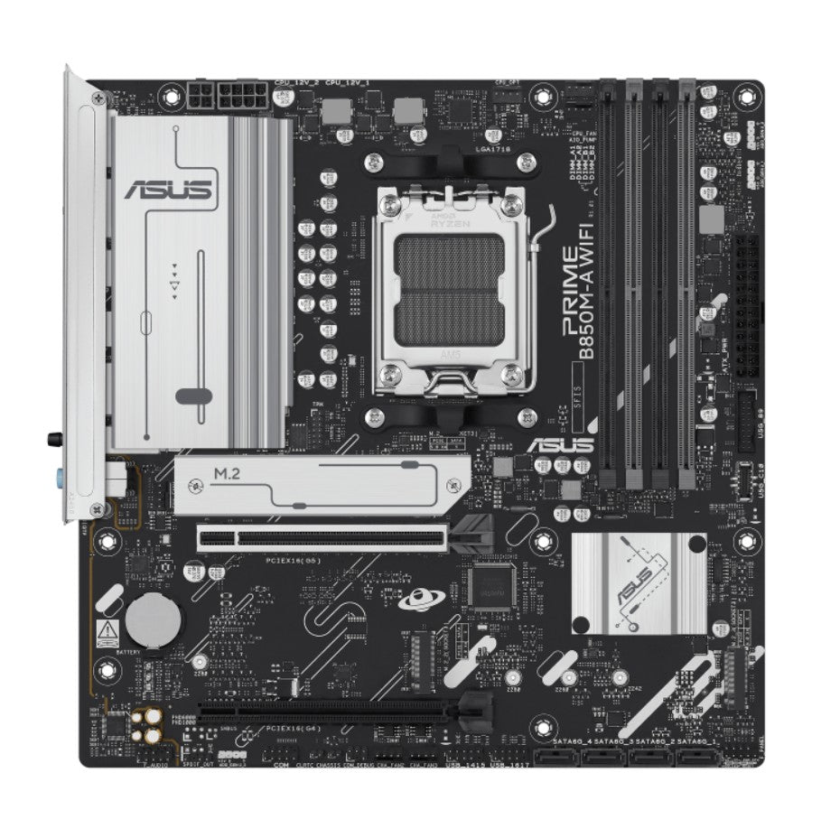 ASUS AMD B850M PRIME B850M-A WIFI-CSM (AM5) mATX Motherboard, DDR5, Max 256GB, 1 x PCIe 5.0 x16 slot, 4 x SATA