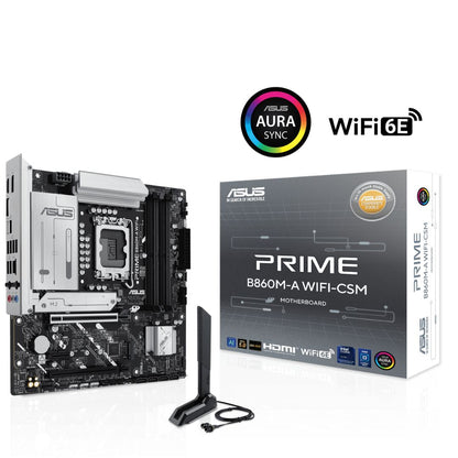 ASUS PRIME B860M-A WIFI-CSM Micro-ATX Motherboard 256GB, DDR5, 1 x PCIe 5.0,  2 x M.2 slots,  4 x SATA, WiFi 6E, 1 x HDMI, 2 x DP