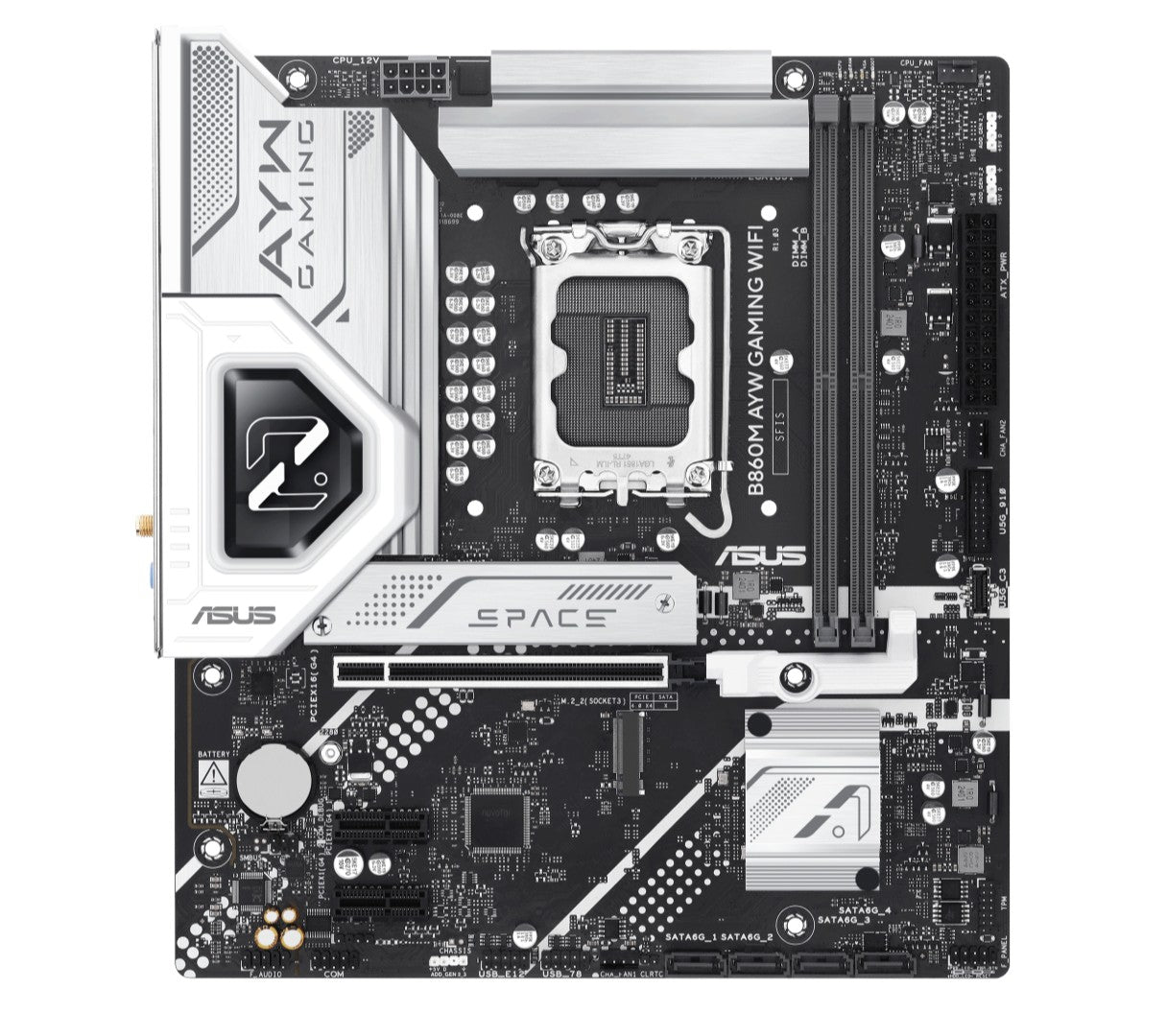 ASUS B860M AYW GAMING WIFI Micro-ATX Motherboard Up to 128GB DDR5 (2x Slots), 1 x PCIe 4.0,  2 x M.2 slots, WiFi 6,