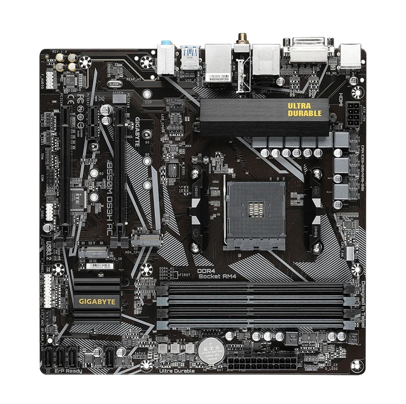 Gigabyte B550M DS3H AC AM4 Ryzen mATX Motherboard, 4x DDR4, 3x PCI-e, 2x M.2, 4x