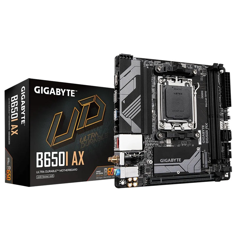 Gigabyte B650I AX Motherboard 2x DDR5~96GB,1x PCIe x16, 1x M.2, 2x SATA 6, 3x USB 3.2, 1x USB-C, 4x USB 2.0