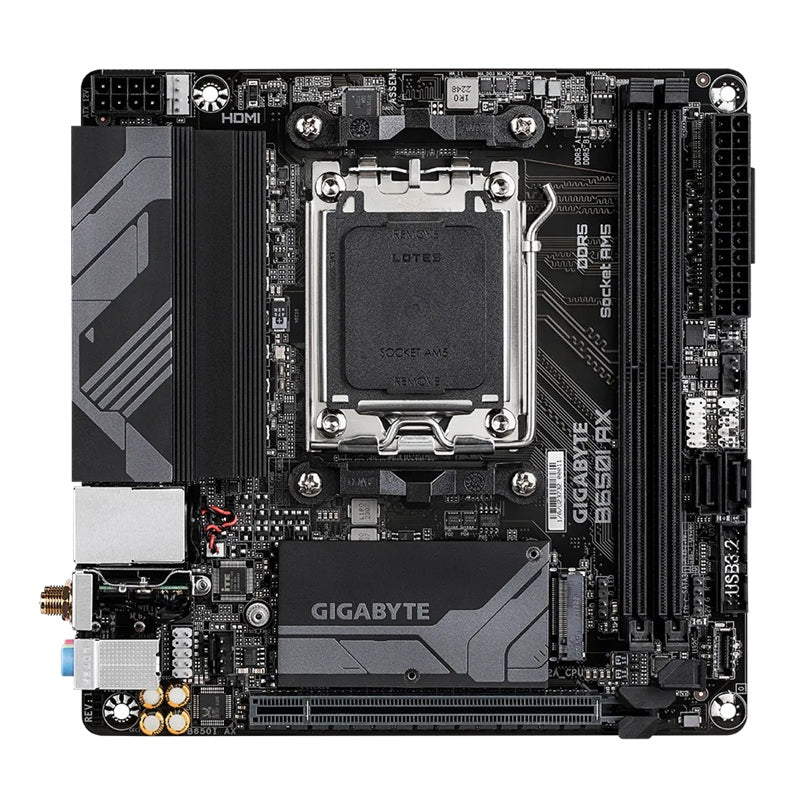 Gigabyte B650I AX Motherboard 2x DDR5~96GB,1x PCIe x16, 1x M.2, 2x SATA 6, 3x USB 3.2, 1x USB-C, 4x USB 2.0