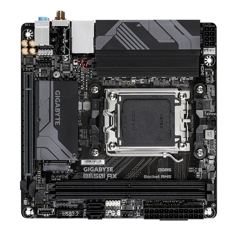 Gigabyte B650I AX Motherboard 2x DDR5~96GB,1x PCIe x16, 1x M.2, 2x SATA 6, 3x USB 3.2, 1x USB-C, 4x USB 2.0