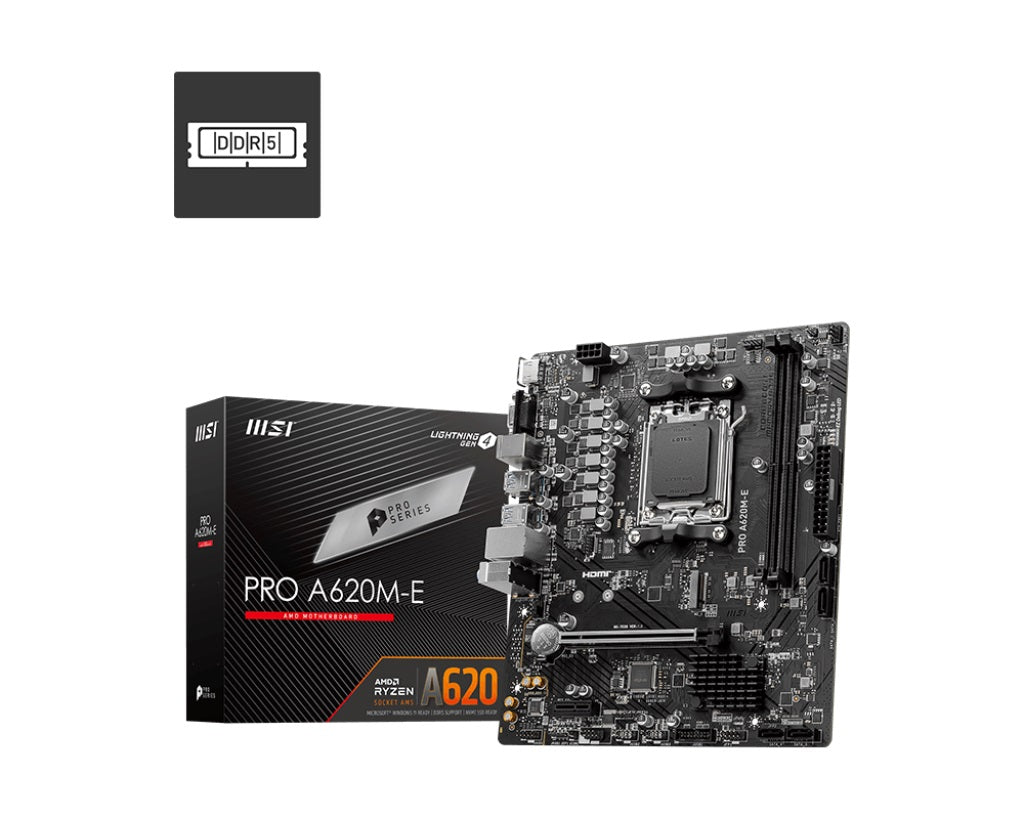 MSI PRO A620M-E AM5 mATX MB 2xDDR5 1xPCIE 16 1 PCI-E 1 1xM.2 4xSATA 4xUSB 3.2 2x
