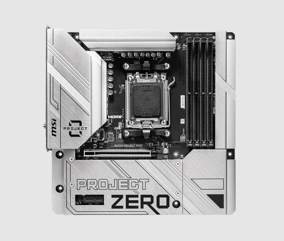 MSI B650M PROJECT ZERO Motherboard, AMD B650, 4x DDR5 128GB, 1x HDMI, 2x M.2, USB 3.2 Type A  x9