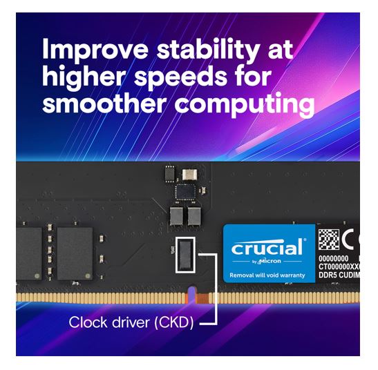 Crucial 32GB (1x32GB) DDR5 CUDIMM 6400MHZ CL52 Desktop PC Memory for Intel Core