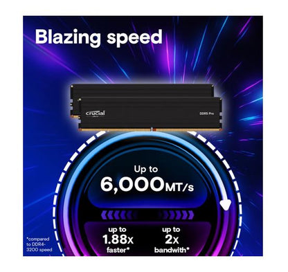 Crucial Pro 64GB (1x64GB) DDR5 UDIMM 5600MHz CL46 Black Heat Spreader Support Intel XMP AMD Ryzen Desktop PC Gaming Memory