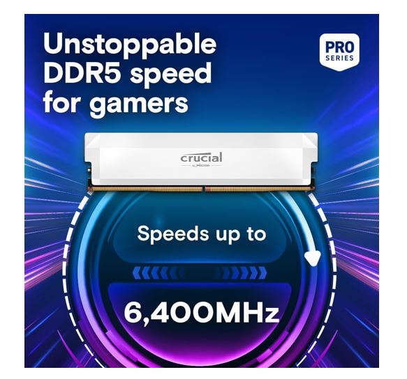 Crucial Pro 32GB (2x16GB) DDR5 UDIMM 6400MHz CL32 White Heat Spreader Overclocking Support Intel XMP AMD Ryzen Desktop PC Gaming Memory