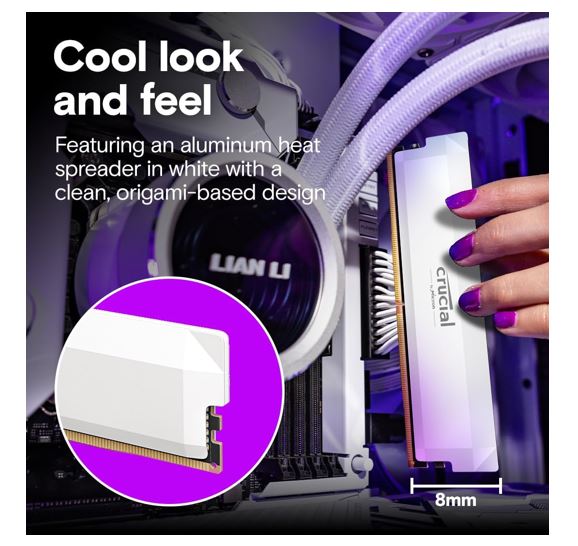 Crucial Pro 32GB (2x16GB) DDR5 UDIMM 6400MHz CL32 White Heat Spreader Overclocking Support Intel XMP AMD Ryzen Desktop PC Gaming Memory