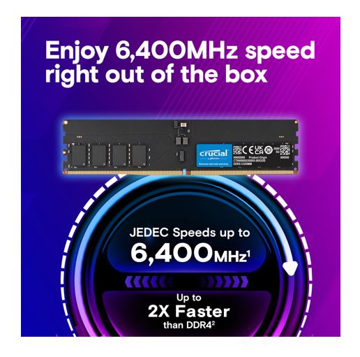 Crucial 64GB (2x32GB) DDR5 CUDIMM 6400MHZ CL52 Desktop PC Memory for Intel Core