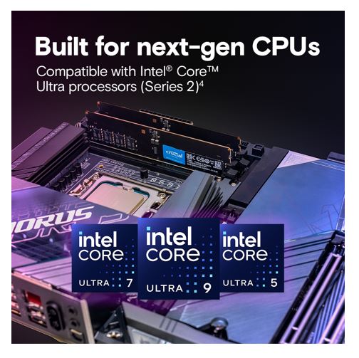 Crucial 64GB (2x32GB) DDR5 CUDIMM 6400MHZ CL52 Desktop PC Memory for Intel Core