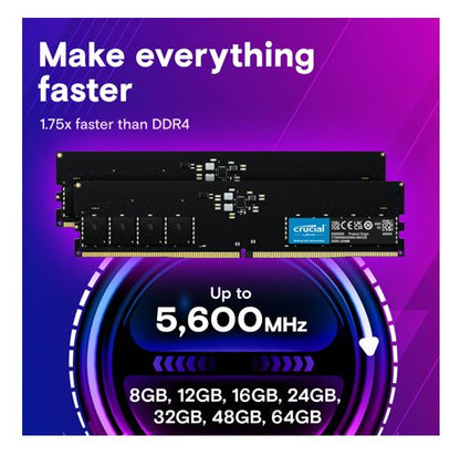 Crucial 128GB (2x64GB) DDR5 UDIMM 5600MHz CL46 Desktop PC Memory