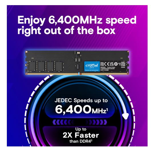 Crucial 128GB (2x64GB) DDR5 CUDIMM 6400MHZ CL52 Desktop PC Memory for Intel Core Ultra Processors AI PC