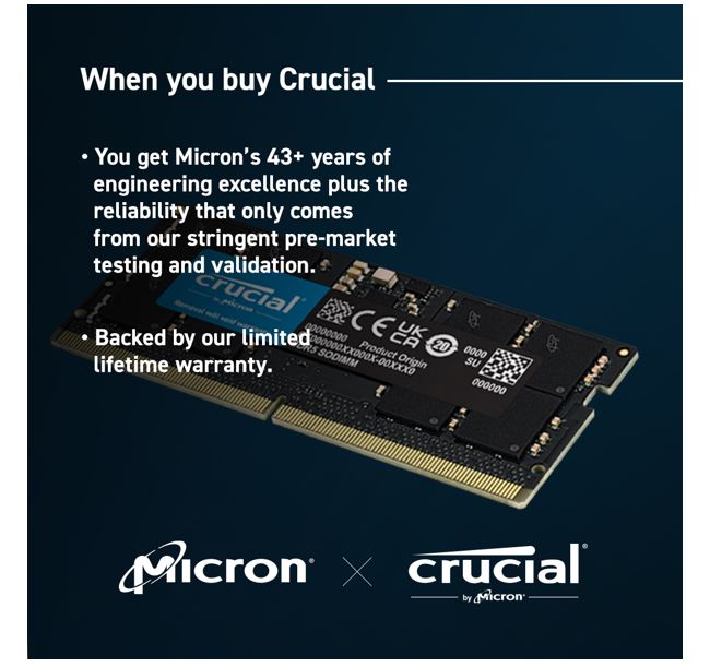 Crucial 48GB (1x48GB) DDR5 SODIMM 5600MHz CL46 Laptop Laptop Memory