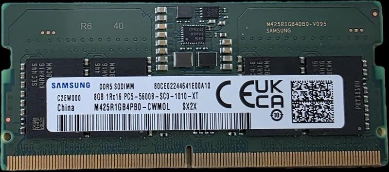 OEM 8GB (1x8GB) DDR5 SODIMM 5600MHz C46 1.1V Notebook Laptop Memory (ex-demo) similar to Crucial MECD5-1X8G56