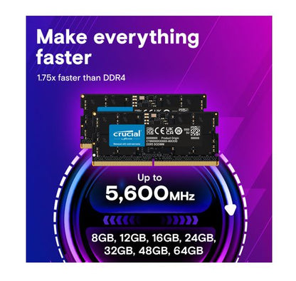 Crucial 128GB (2x64GB) DDR5 SODIMM 5600MHz CL46 Desktop PC Memory