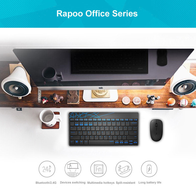 RAPOO 8000M Compact Wireless Multi-mode Bluetooth, 2.4Ghz, 3 Device Keyboard and