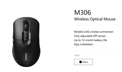 RAPOO M306 2.4 Wireless Optical Mice with Side FWD and Back Buttons. 12 Months L