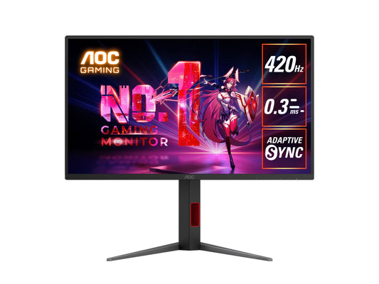 AOC 24.5' 420Hz Gaming Monitor: Fast IPS, FHD @420Hz, 0.3ms MPRT, 350 nits, sRGB 110%, DP/HDMI, height/swivel/pivot tilt, VESA mount