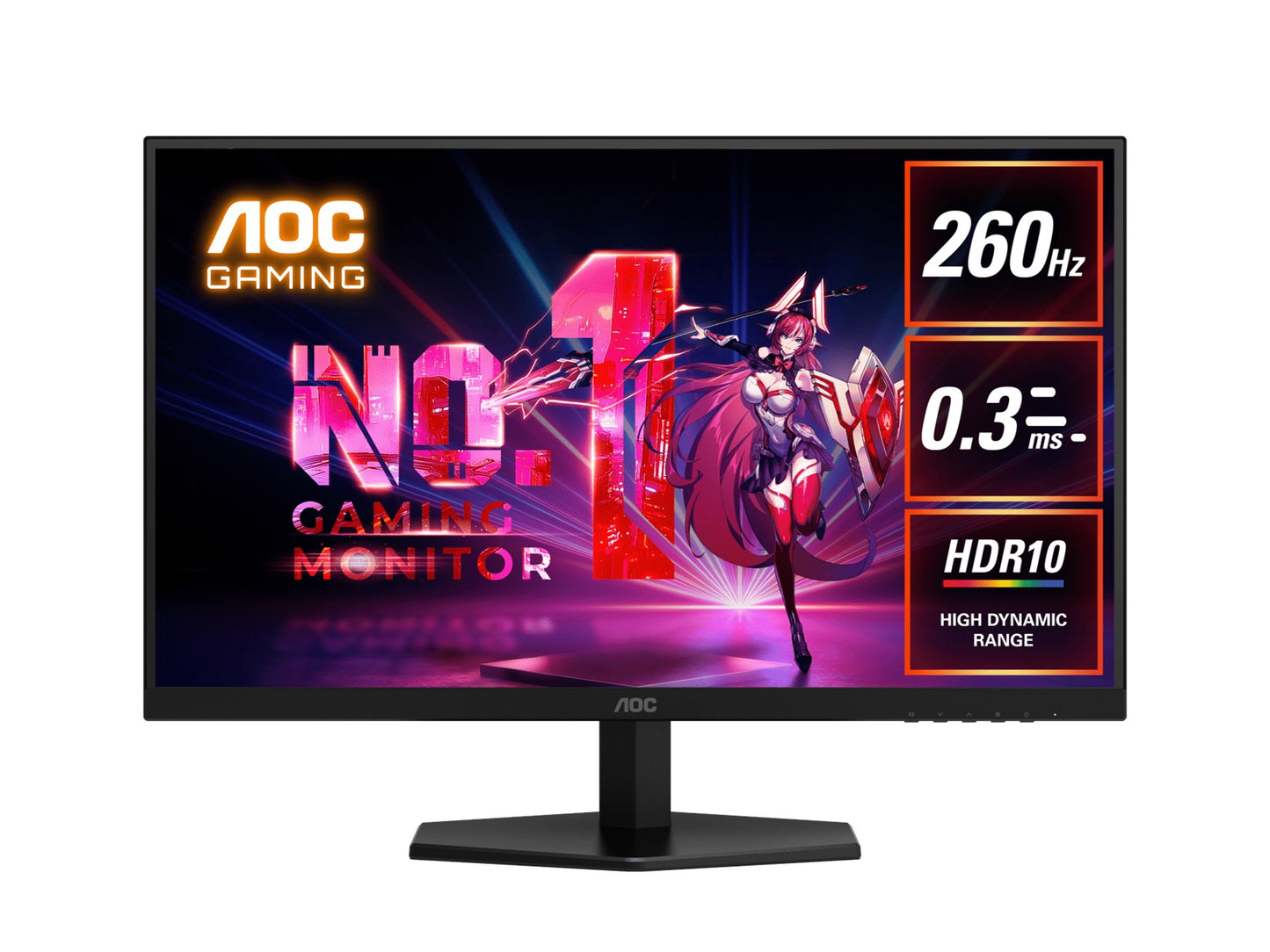 AOC 27' 260Hz 2560 × 1440 (QHD) Fast IPS 0.3ms HDR10 HDMI 2.0 × 2DisplayPort 1