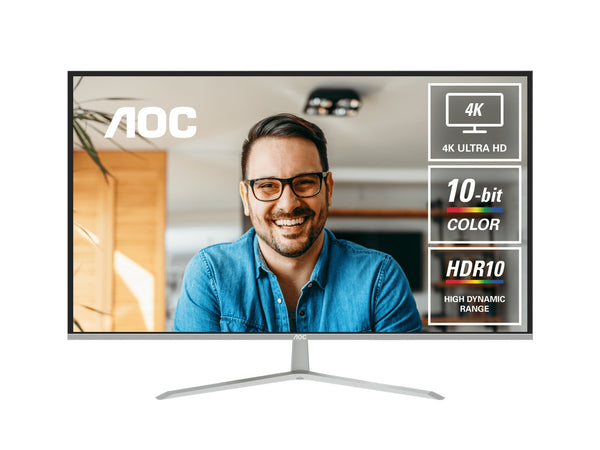 AOC 31.5' 4K Monitor â€“ UHD 3840Ã—2160 @60Hz, VA panel, 4ms GtG, 124% sRGB, DP 1.4, HDMI 2.0, 1.07B colors, Delta E<2, tilt adjustable (LS)