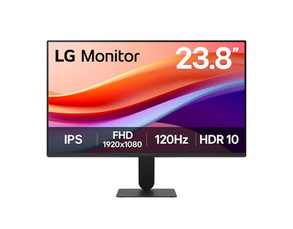 LG 23.8' IPS Full HD Monitor, 1920x1080, 120Hz refresh rate, 5ms response, sRGB 99%, HDR10, and 178Â° wide viewing angles for smooth, vibrant visuals