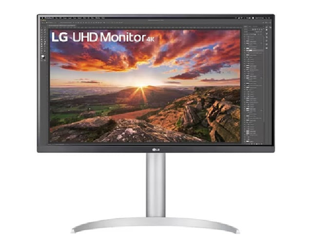 LG 27' 4K UHD IPS Monitor with USB-C, HDR400, DCI-P3 95%, AMD FreeSyncâ„¢, 3840Ã—2160 res, 5ms response, 60Hz, and tilt/height/pivot stand