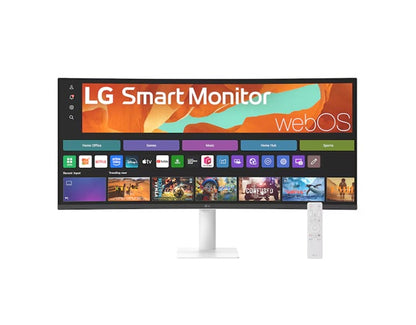 LG Smart Monitor 34' WQHD Curved display with 3440x1440 resolution, sRGB 99%, webOS, AirPlay 2, 2x7W speakers, 100Hz refresh rate & Bluetooth