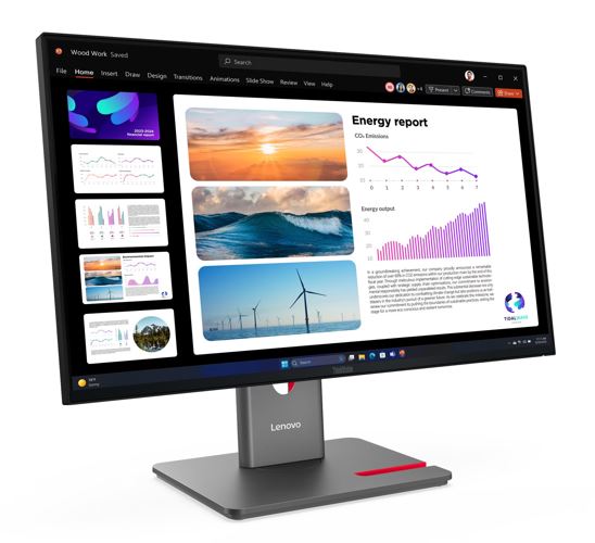 LENOVO ThinkVision T24i-30 23.8'/24' 60Hz QHD Monitor 2K 2560x1440 16:9 Height Adjustable Tilt Swivel Pivot HDMI DP1.4 DP VGA USB Hub VESA 3yr
