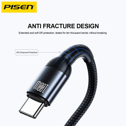 Pisen Braided USB-C to USB-C 100W PD Fast Charge Cable (1M) Black - Bend-Resistant, Samsung Galaxy,Apple iPhone,iPad,MacBook,Google,OPPO,Nokia,Laptop