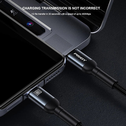 Pisen Braided USB-C to USB-C 100W PD Fast Charge Cable (1M) Black - Bend-Resistant, Samsung Galaxy,Apple iPhone,iPad,MacBook,Google,OPPO,Nokia,Laptop
