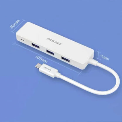 Pisen USB-C to 4xUSB-A 3.0 Charging HUB - TPE Flexible Wire, Light Indicator, Resistant to Pulling and Bending, More Durable, High-Speed Transmission