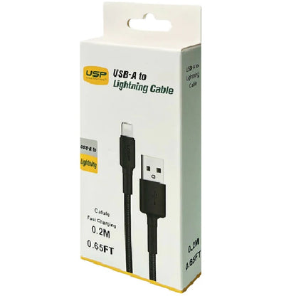 USP BoostUp Lightning to USB-A Cable (20cm) Black - Quick Charge & Connect, 2.4A Rapid Charge, Durable, Nylon Weaving, Apple iPhone/iPad/MacBook